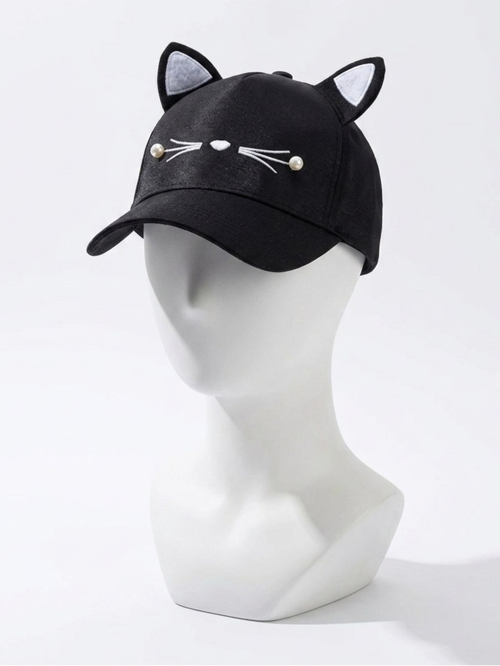 New Gentle Meow Women’s Black Baseball Cat Cap Hat With Whiskers & Ears Polar